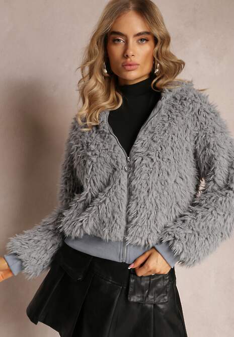 Szara Kurtka Wełniana z Kapturem Makil