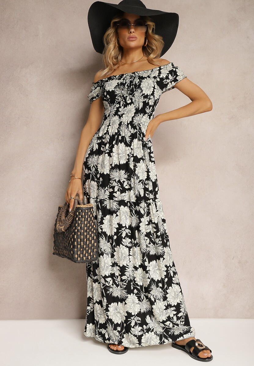 Zielona Wiskozowa Sukienka Hiszpanka z Marszczoną Górą Zimbia