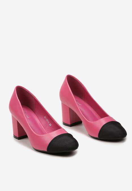 Fuksjowe Czółenka na Klasycznym Słupku z Ozdobnym Okrągłym Noskiem Rokseta