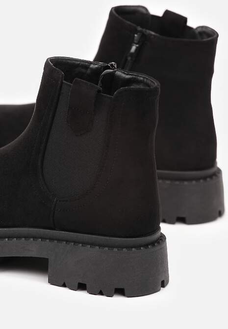 Czarne Botki Sztyblety z Ekozamszu na Grubej Podeszwie Liraelia