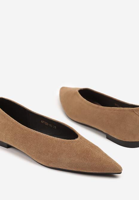 Ciemnobeżowe Klasyczne Balerinki Vices z Noskiem w Szpic Farrie