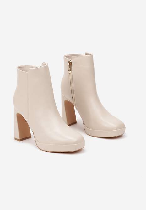 Beżowe Botki na Słupku w Minimalistycznym Stylu Atarvia