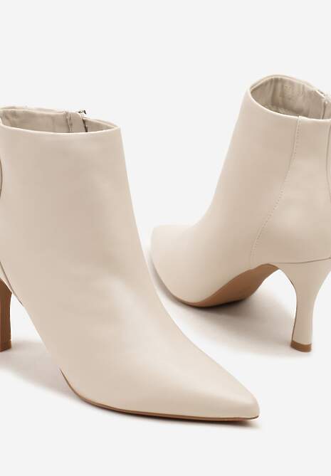 Beżowe Botki na Szpilce ze Szpiczastym Noskiem w Klasycznym Stylu Rilatessa