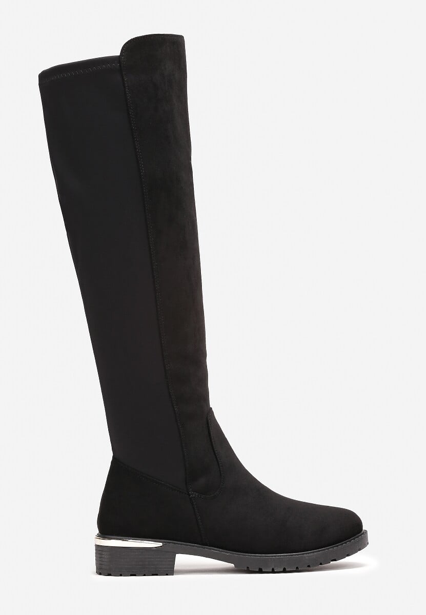 Czarne Kozaki na Płaskim Obcasie z Cholewką do Kolana Navella