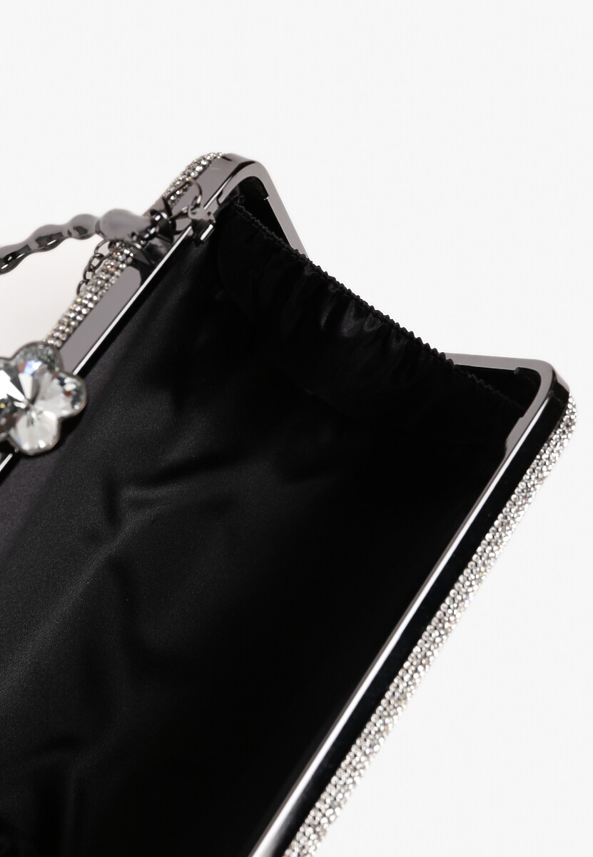 Czarno-Srebrna Cyrkoniowa Torebka Kopertówka do Ręki i na Ramię Zarima