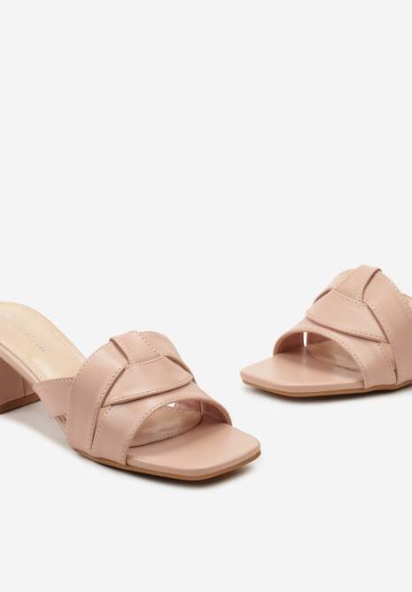 Różowe Klapki na Klasycznym Słupku z Modnie Przeplatanym Paskiem Gemttia