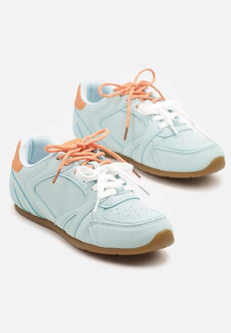 Jasnoniebieskie Sneakersy Ozdobione Przeszyciami i Podwójnym Sznurowaniem Telisaria