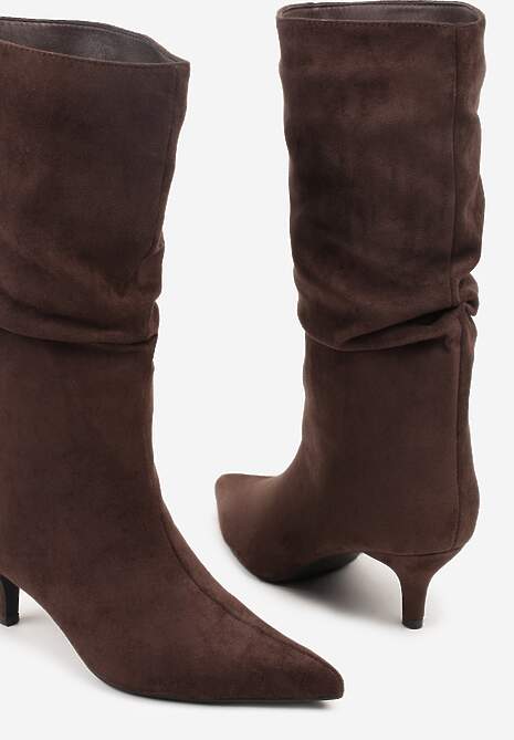 Brązowe Botki na Kaczuszce z Marszczoną Cholewką Nalorena