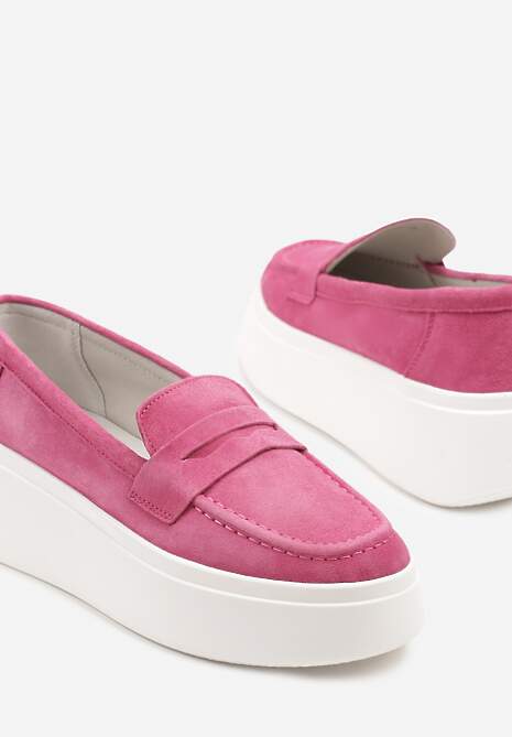 Fuksjowe Półbuty w Stylu Mokasynów na Platformie ze Skóry Naturalnej Nilovira
