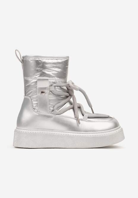 Srebrne Śniegowce na Platformie ze Sznurowaniem Tirilissa