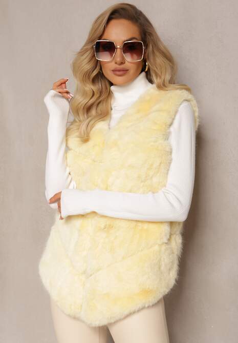 Żółta Kamizelka z Futerkiem i Przeszyciami Iraau