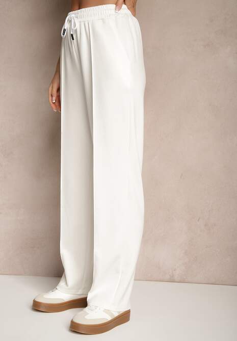 Białe Szerokie Spodnie Dresowe z Wiskozą High Waist Setariona