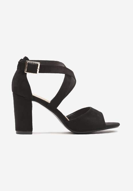 Czarne Sandały Zapinane na Sprzączkę na Słupku Meavilla