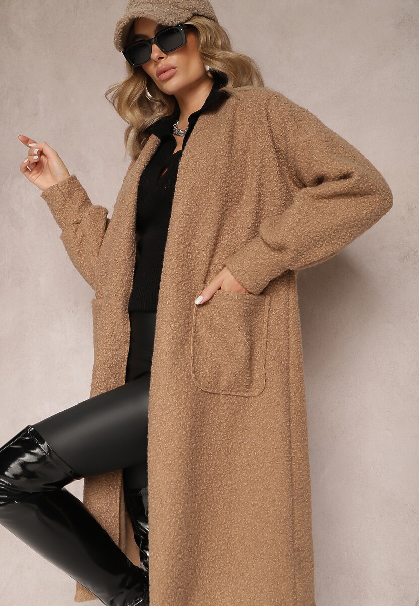 Jasnobrązowy Płaszcz Boucle Niezapinany Cango