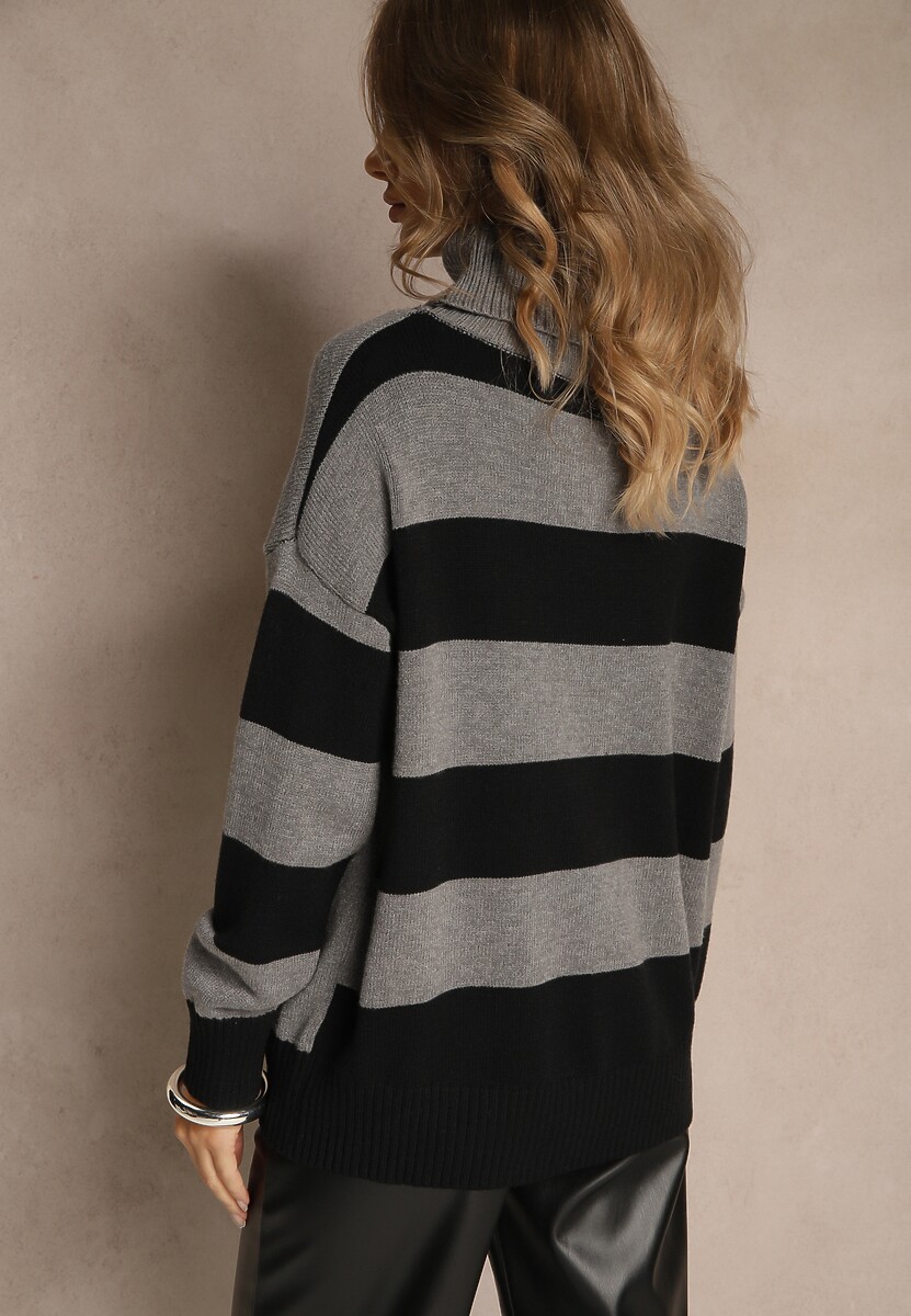 Czarno-Szary Golf w Geometryczny Wzór w Paski Rallessia