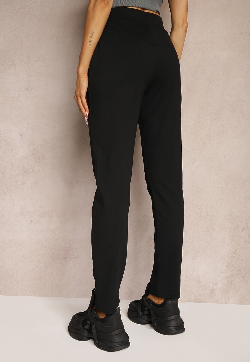 Czarne Dresowe Spodnie z Gumką w Pasie High Waist z Cyrkoniami Bravur