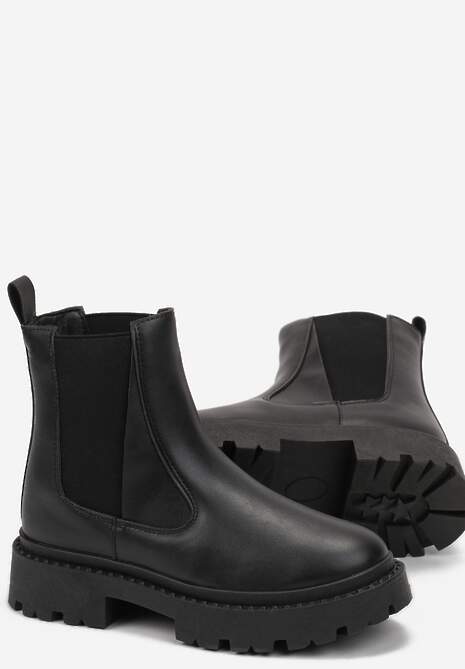 Czarne Botki Sztyblety na Grubej Podeszwie Gosoga