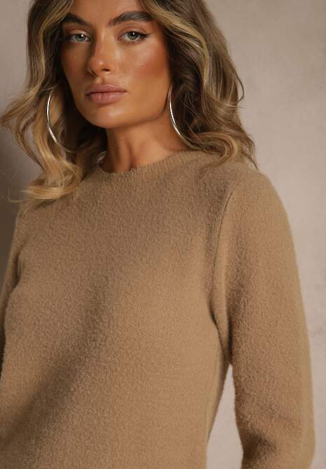Ciemnobeżowy Sweter z Wełną ze Ściągaczami Furrive