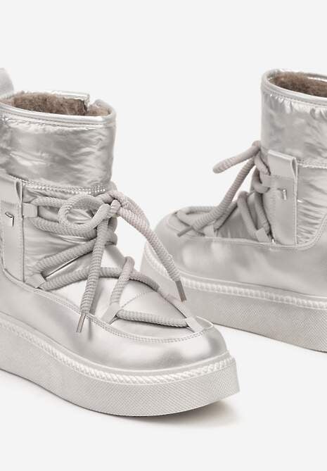 Srebrne Śniegowce na Platformie ze Sznurowaniem Tirilissa