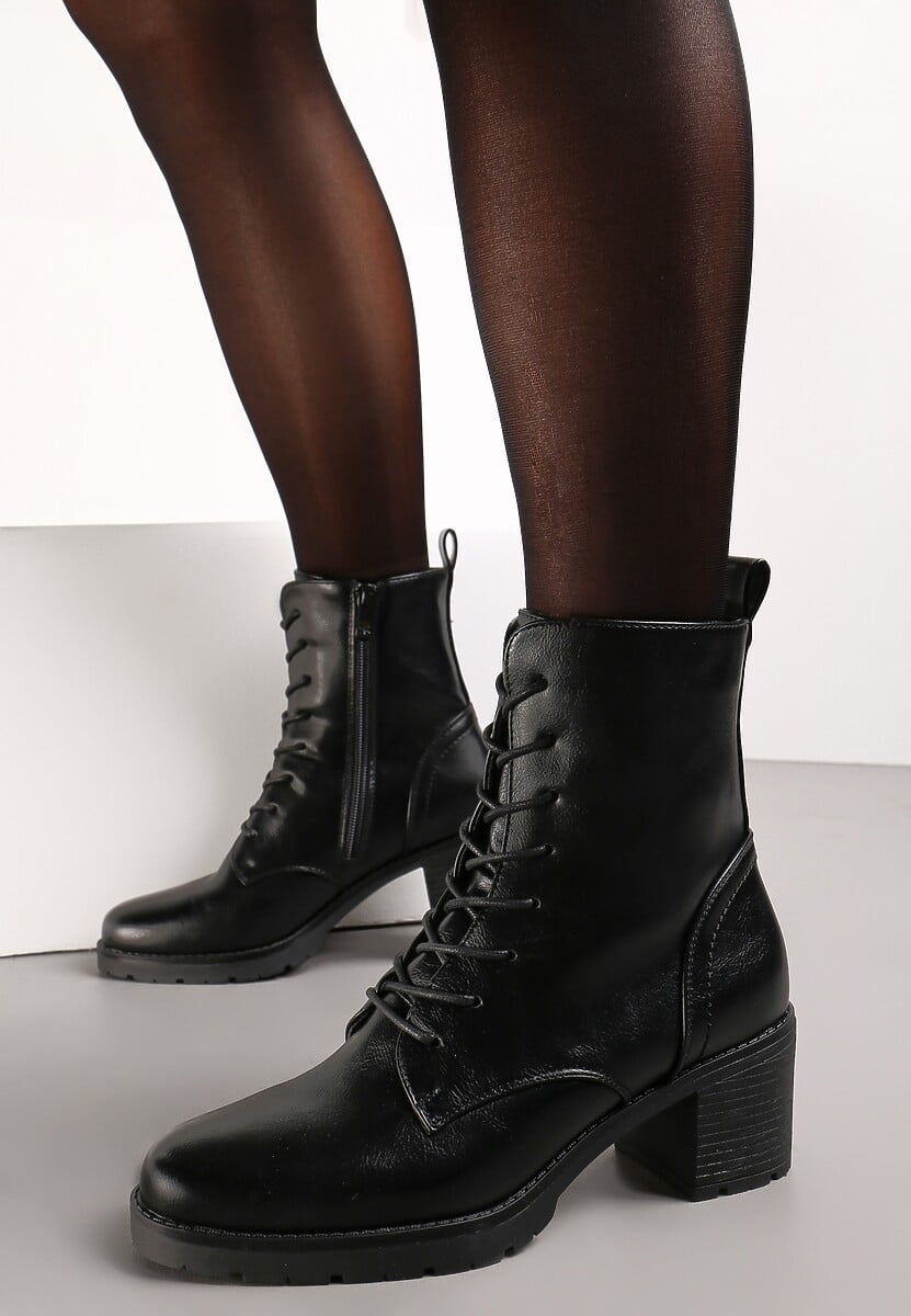 Czarne Botki na Niskim Słupku Zenaide