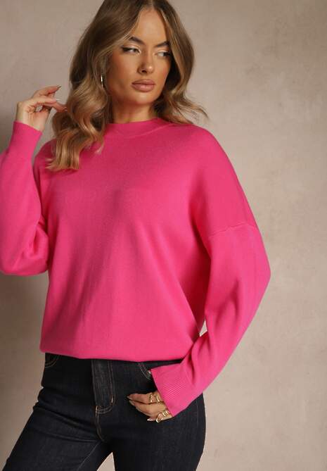 Fuksjowy Nietoperzowy Sweter w Minimalistycznym Stylu Raliava