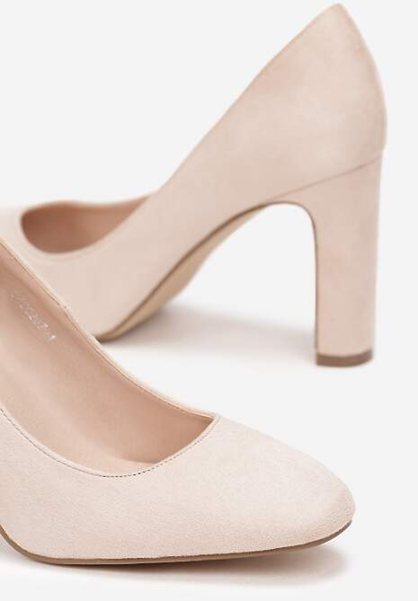 Beżowe Wysokie Czółenka na Słupku z Kwadratowym Noskiem Cynalline