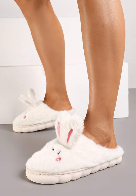 Jasnobeżowe Futrzane Kapcie Vices na Platformie z Tłoczeniem w Stylu Królika Adarevia
