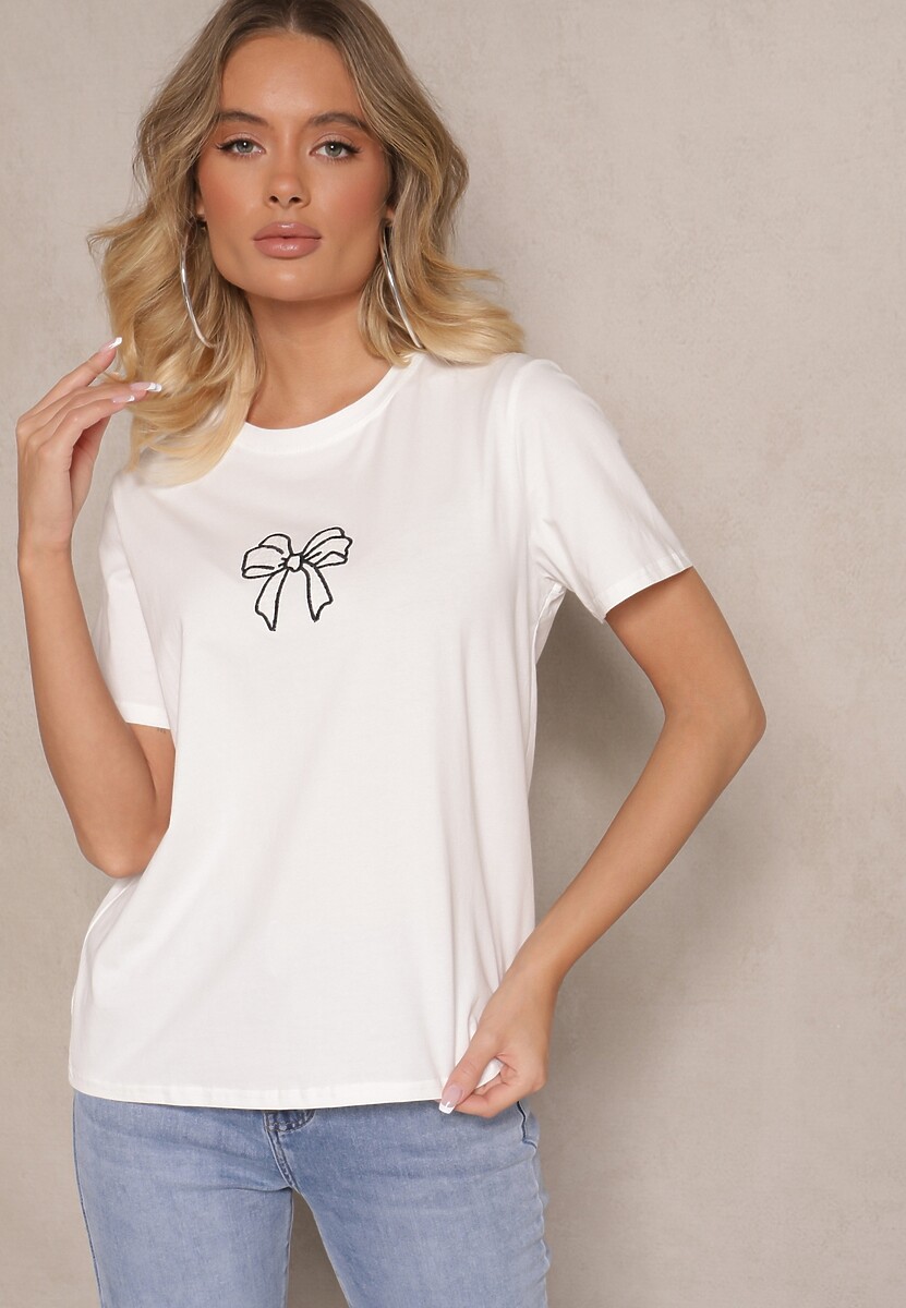 Czarna Bluzka z Bawełny z Motywem Kokardki Norimar