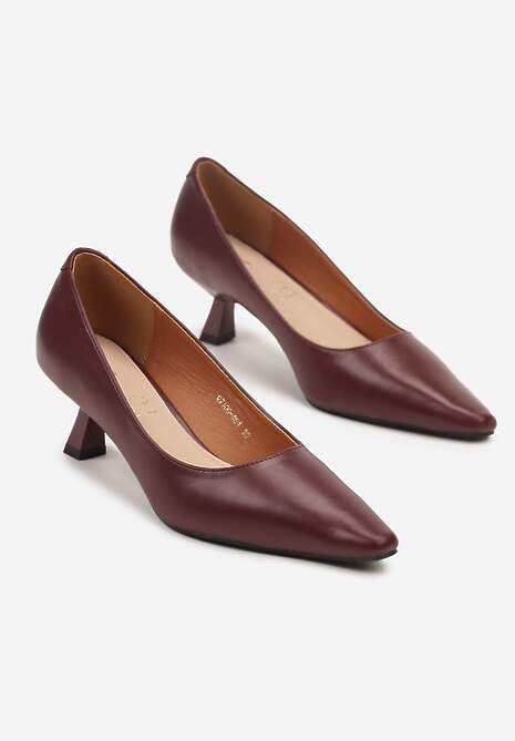 Bordowe Czółenka Vices na Kaczuszce z Wkładką ze Skóry Naturalnej Nalibre