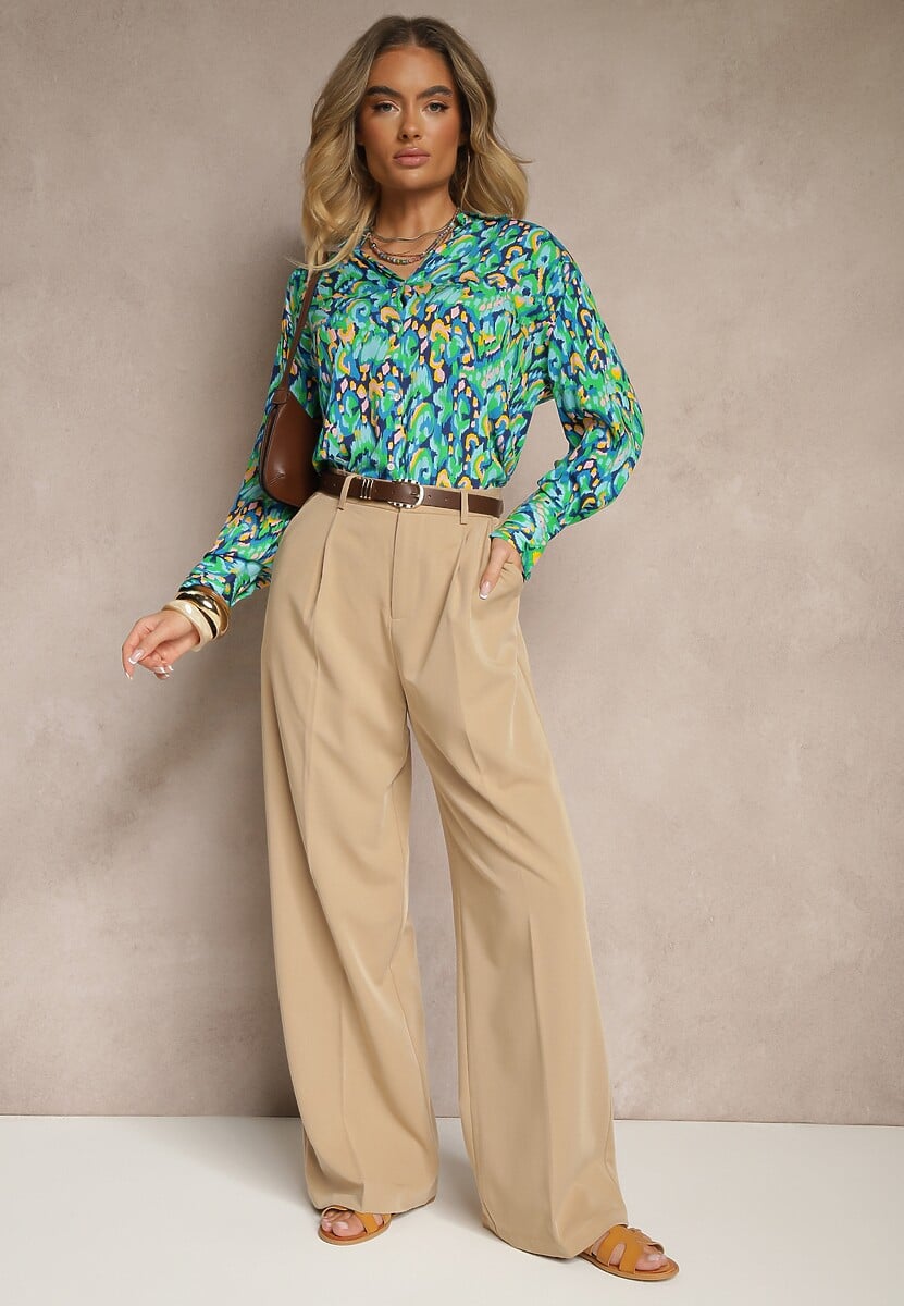 Zielona Koszula w Abstrakcyjny Print z Rękawami z Możliwością Podpięcia Ridirea