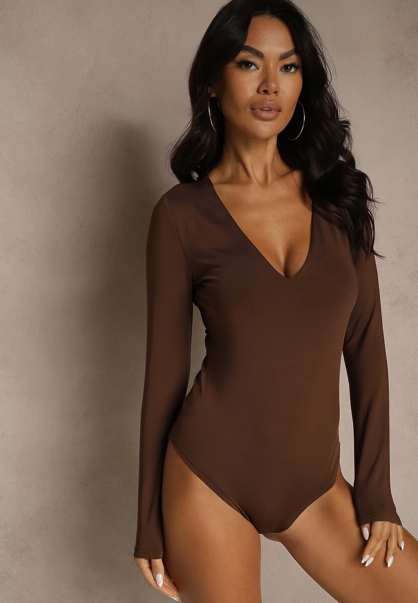 Brązowe Body z Długimi Rękawami z Wiskozą Zaithria