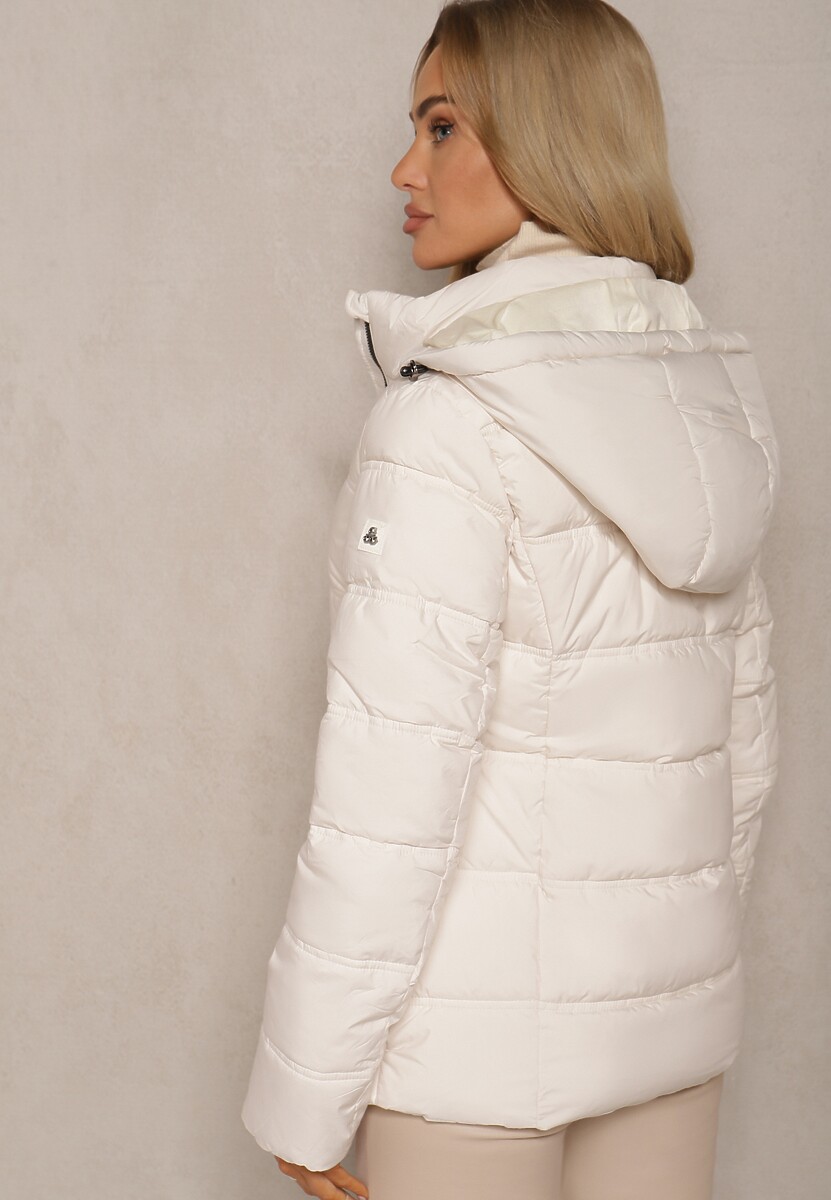 Jasnobeżowa Prosta Kurtka Pikowana z Kapturem z Możliwością Odpięcia Venilora