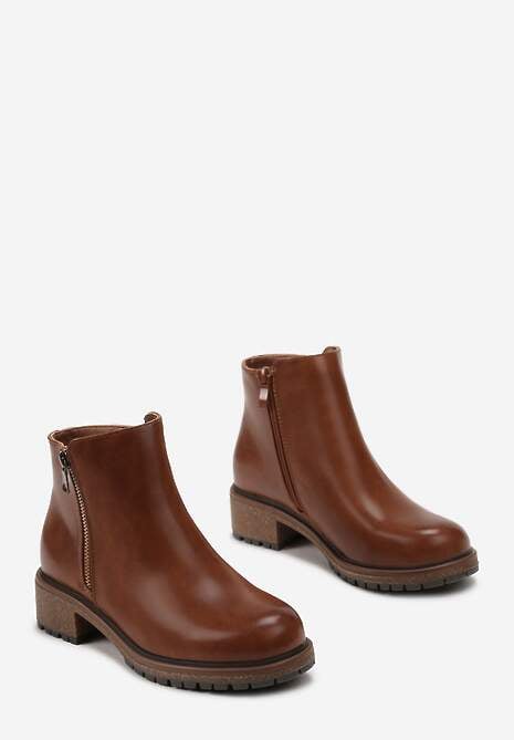 Brązowe Botki z Dekoracyjnym Suwakiem Mikacina