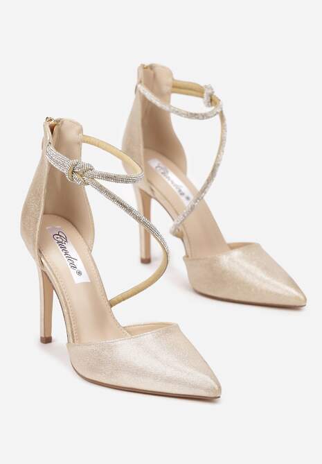 Złote Eleganckie Szpilki z Cyrkoniowymi Paskami Alennia