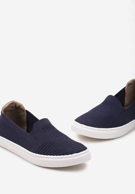 Granatowe Wsuwane Tenisówki Ozdobione Wstawką z Ekoskóry na Zapiętku Eliriaba