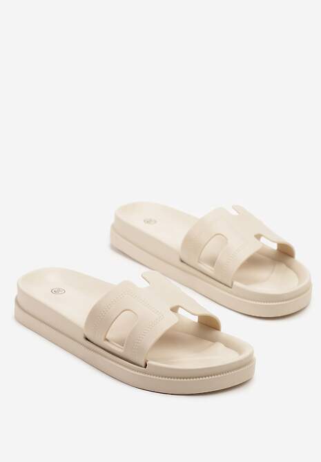 Beżowe Klapki Ozdobione Wycięciami Kinelina