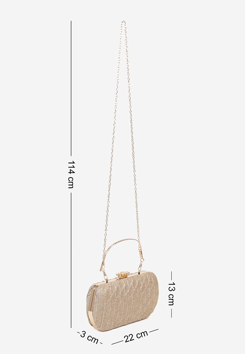 Złota Tłoczona Torebka Kopertówka Ozdobiona Cyrkoniami Lunovea