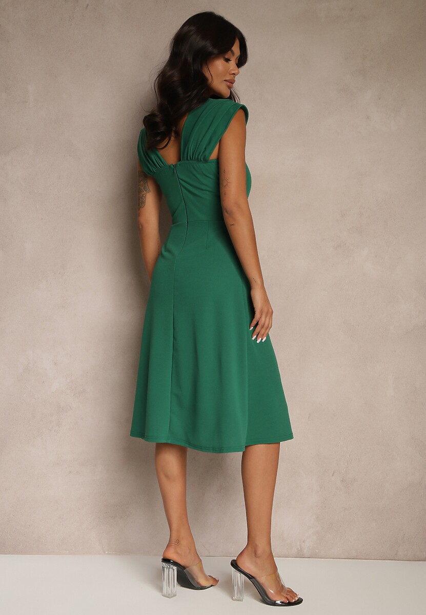 Zielona Klasyczna Sukienka z Szerokimi Ramiączkami Devielle
