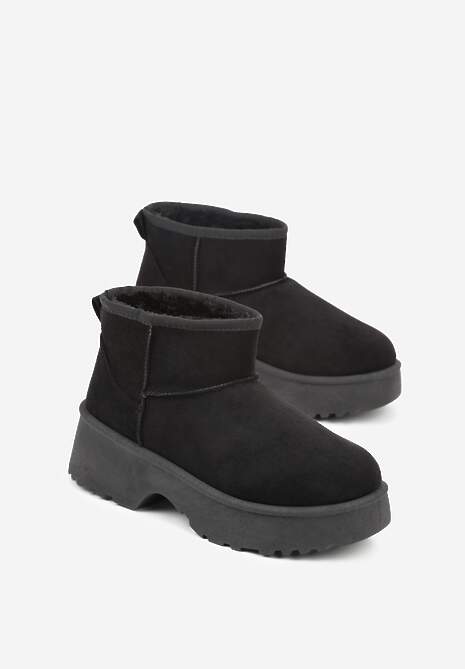 Czarne Śniegowce z Imitacji Zamszu o Wsuwanym Fasonie na Platformie Reilessa