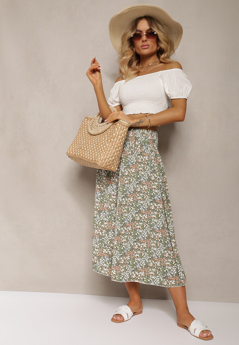 Niebieskie Szerokie Spodnie Culotte High Waist z Gumką w Talii Vikiisona