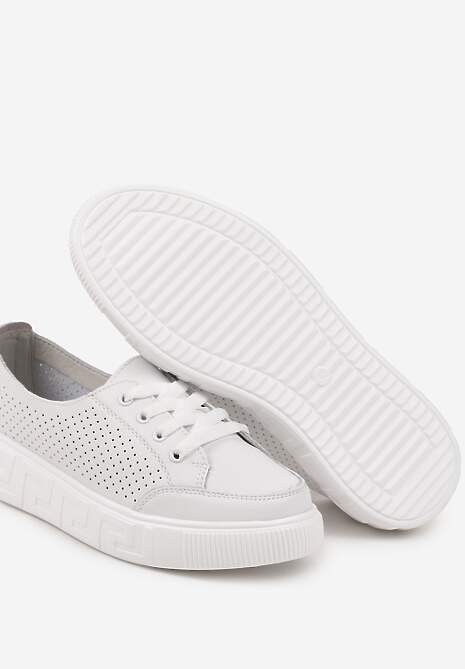 Białe Sneakersy ze Skóry Naturalnej z Perforacją Isolena