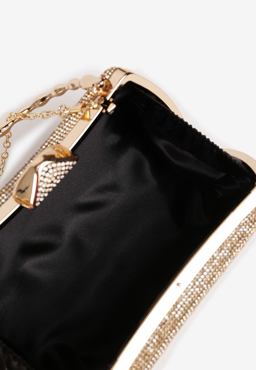 Złota Torebka Kopertówka na Ramię i do Ręki z Ozdobną Rączką i Cyrkoniami Latanella