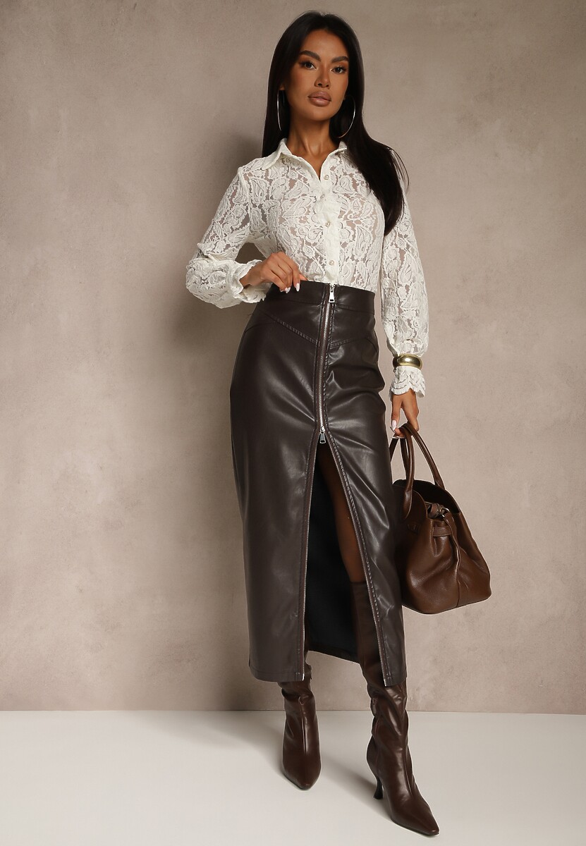 Biała Koszula Koronkowa na Guziki Acameda