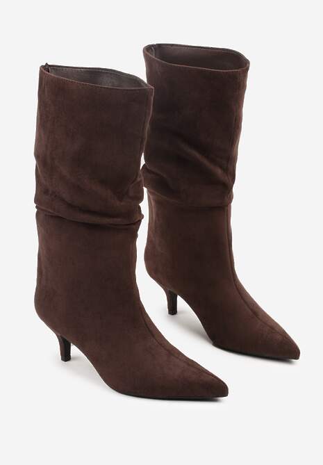 Brązowe Botki na Kaczuszce z Marszczoną Cholewką Nalorena