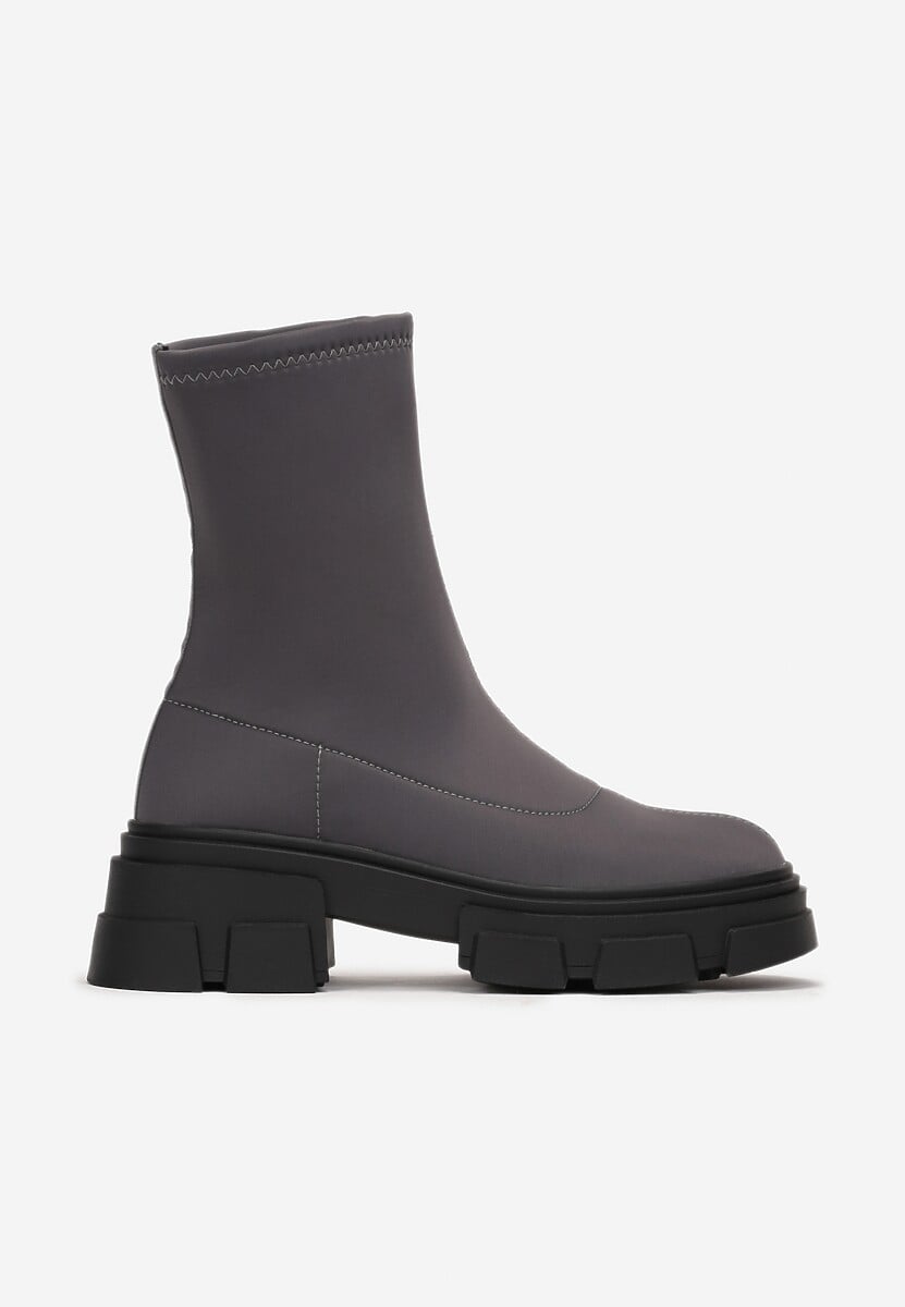 Szare Wsuwane Botki z Elastyczną Cholewką Tyello