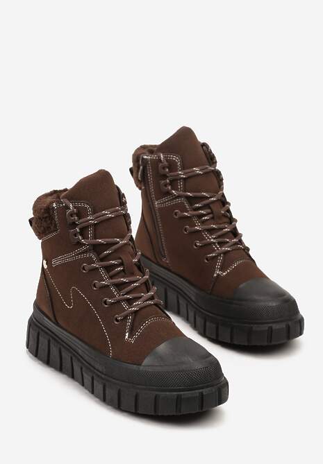 Brązowe Botki Trapery Vices na Platformie z Tłoczeniem Anarrive