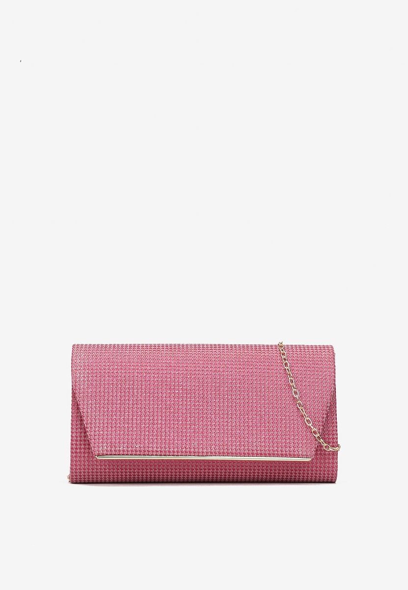 Różowa Torebka Kopertówka z Brokatem i Ozdobną Klapą na Magnes Sillema