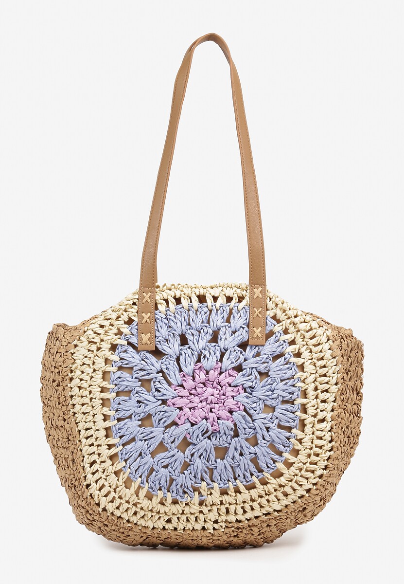 Beżowo-Czarna Pleciona Torebka w Stylu Boho Ulofina