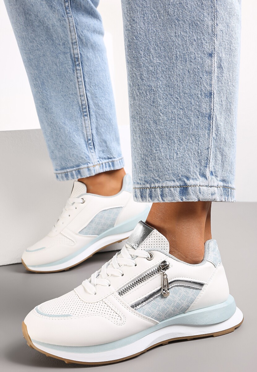 Niebieskie Sneakersy z Suwakiem i Metaliczną Wstawką Jolei