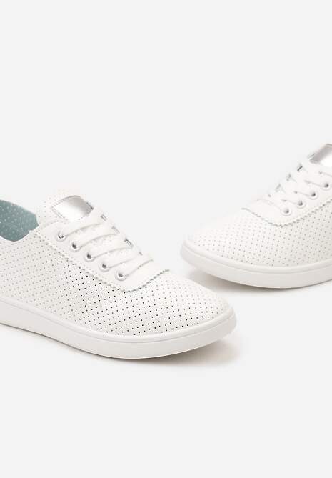 Biało-Srebrne Tenisówki przed Kostkę z Perforacją Rineli